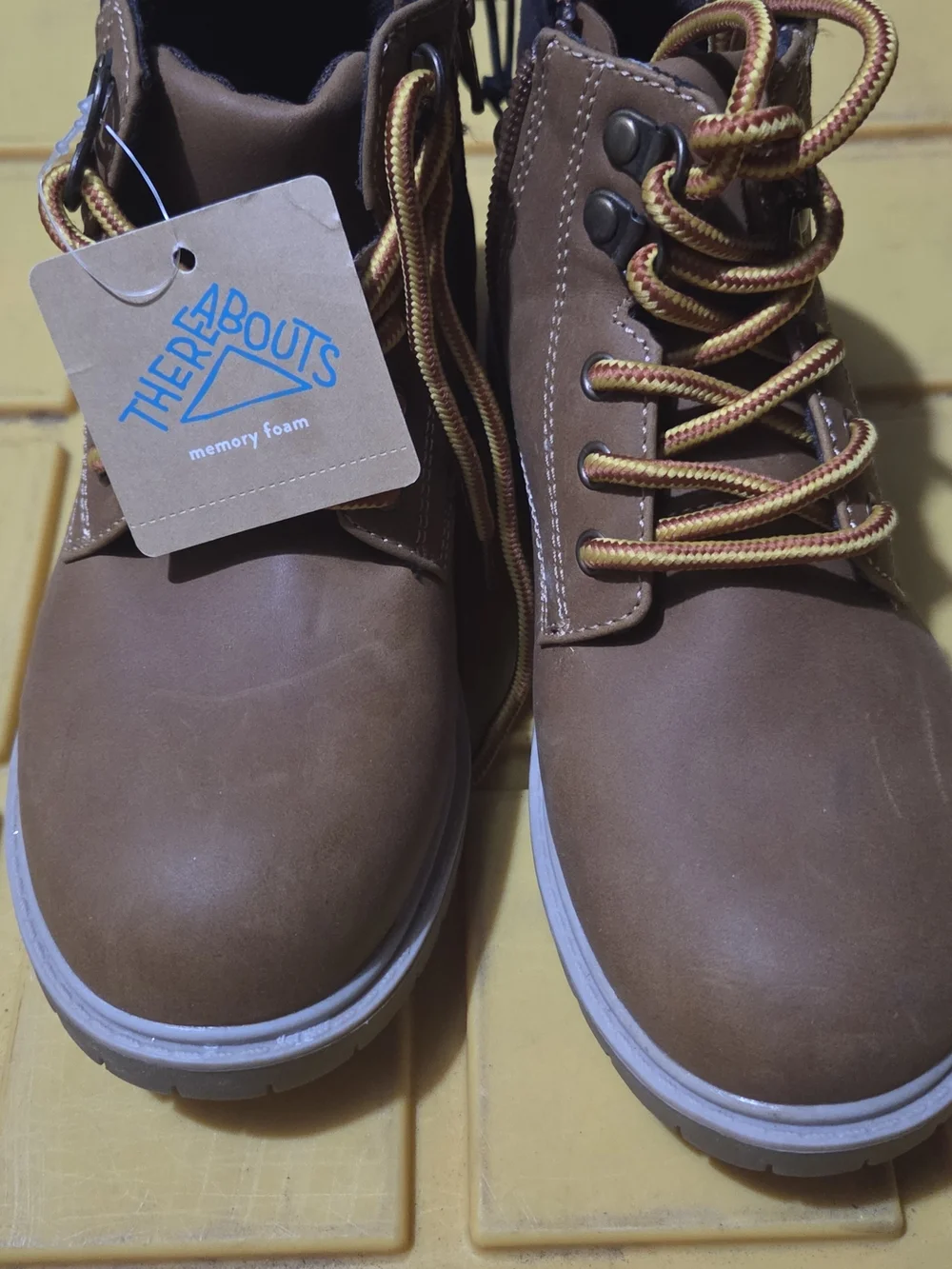 jcpenney Kids Brown Lace-Up Memory Foam Boots with Yellow Accent Laces